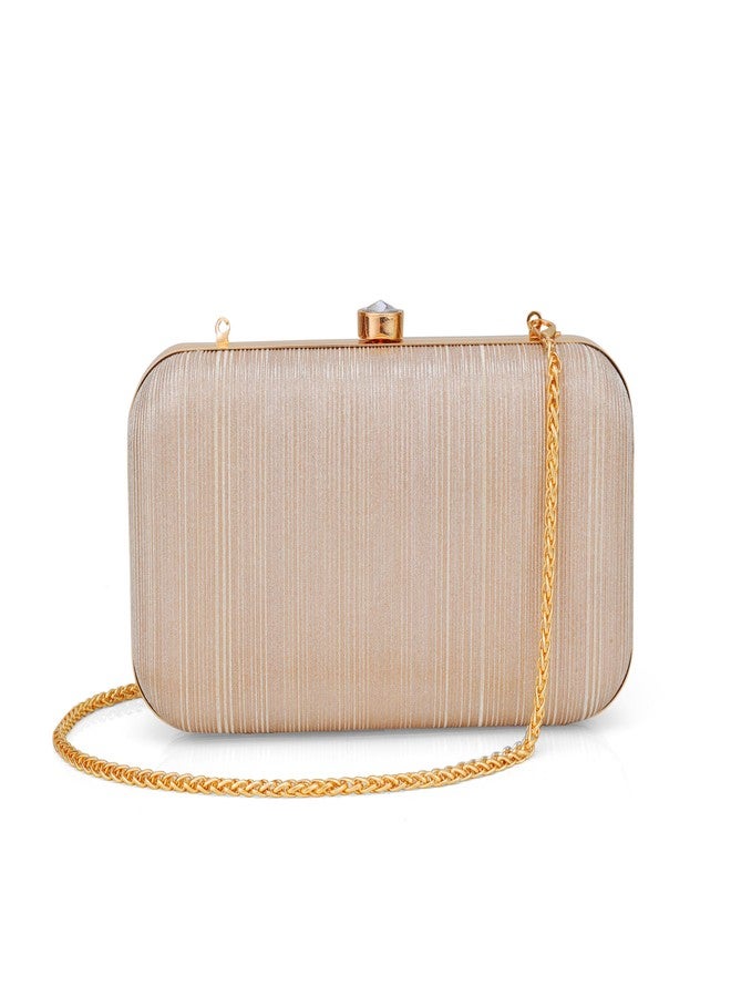 JI ACCESSORIES Elegant Gold Box Clutch for Women Bridal Wedding Party Evening Handbag with Metal Handle and Chain Strap - Image 1